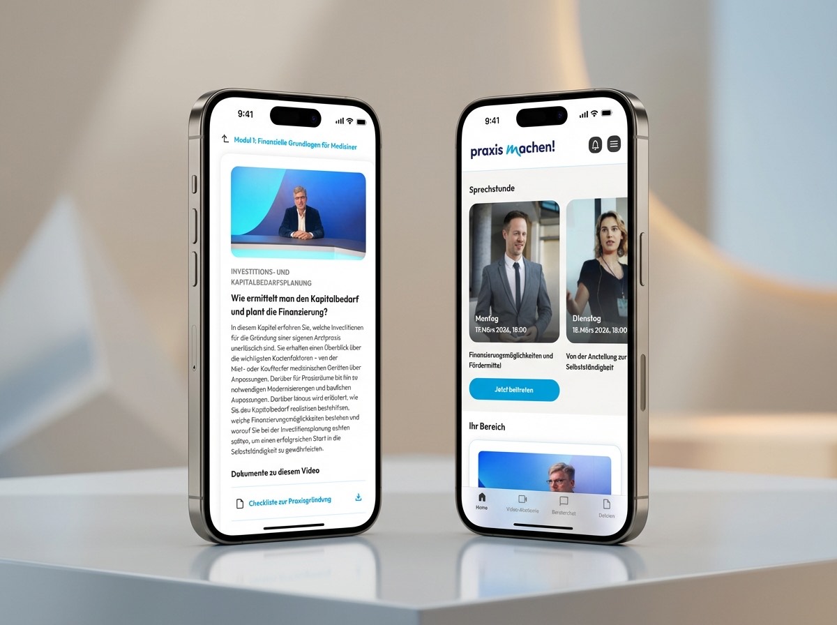 Die praxismachen! App auf dem Smartphone – direkter Chat mit Experten
