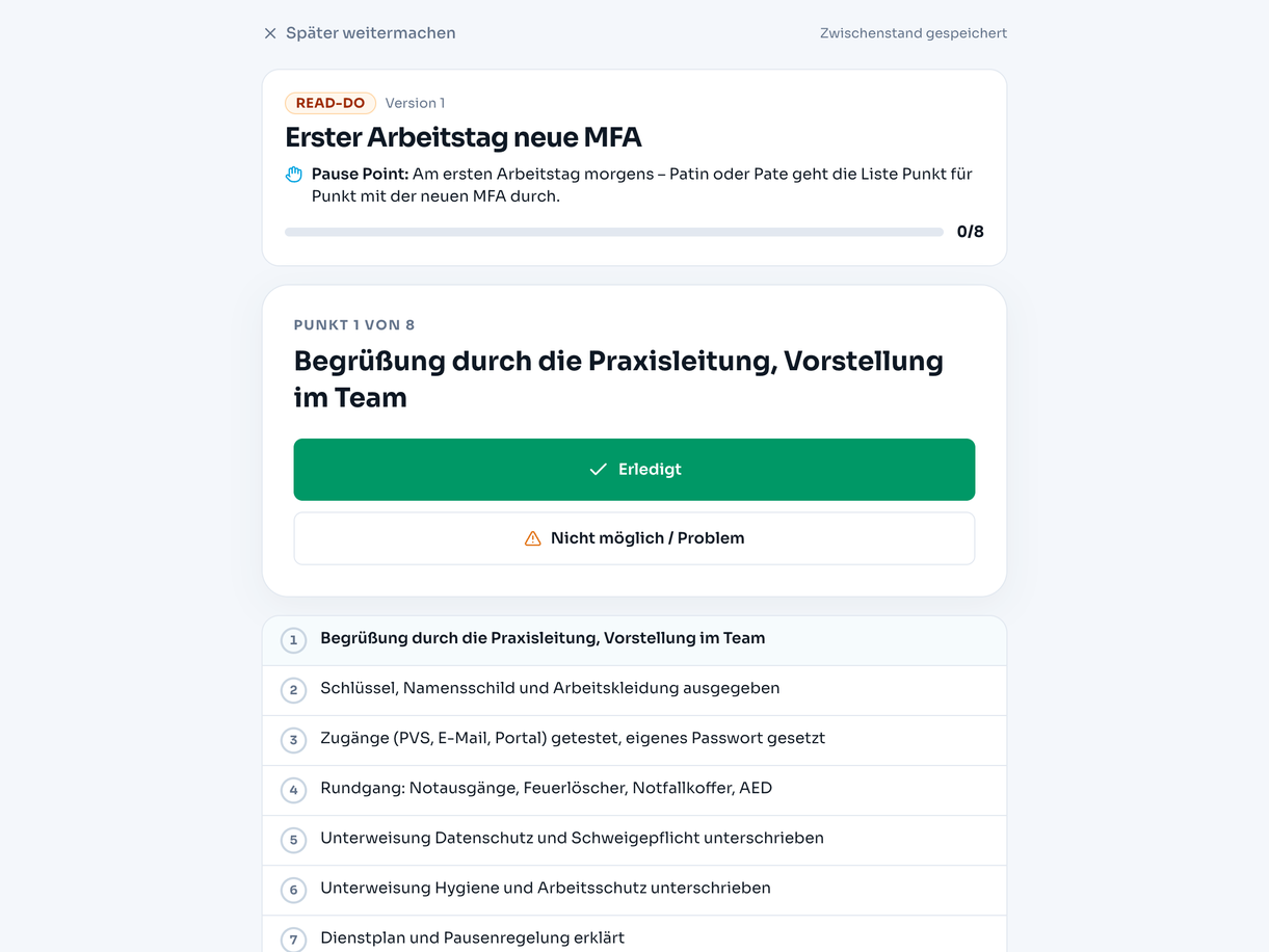Checkliste beim Durchführen, Punkt 1 von 8